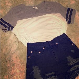 White and gray Pink top